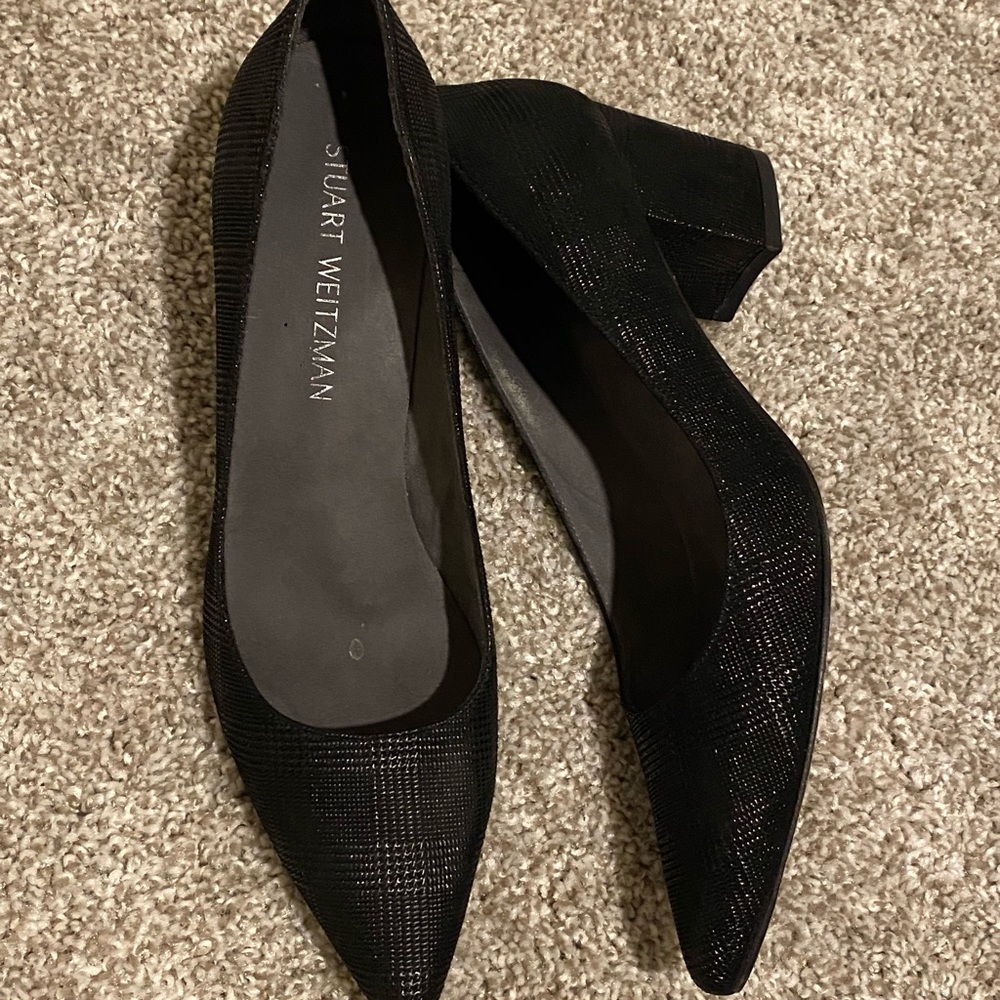 Stuart Weitzman Black Plaid Leather Classic Flex Pointed Toe Pumps
